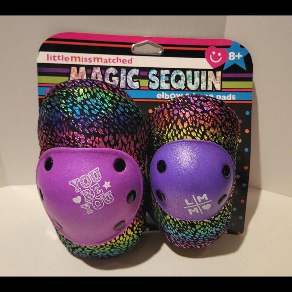 MAGIC Sequin Knee & Elbow Pads Set Hardshell Hook Loop Adjustable Straps 8+
